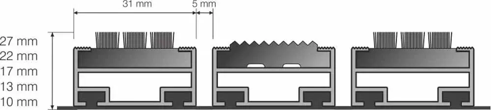 Alle Höhen der Fußmatte mit Bürsten und Gummi