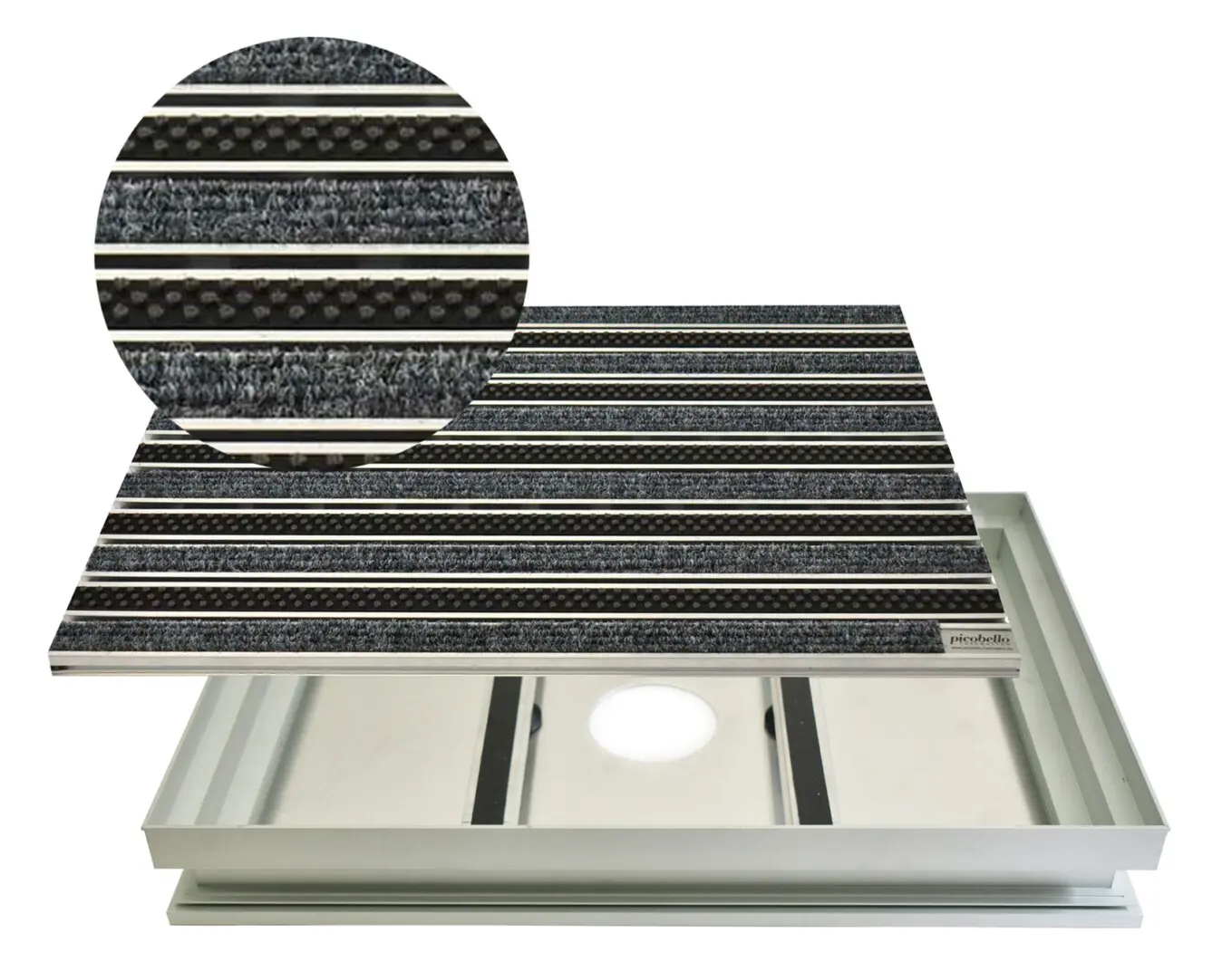 Schmutzfangwanne Alu mit Rips Fußmatte