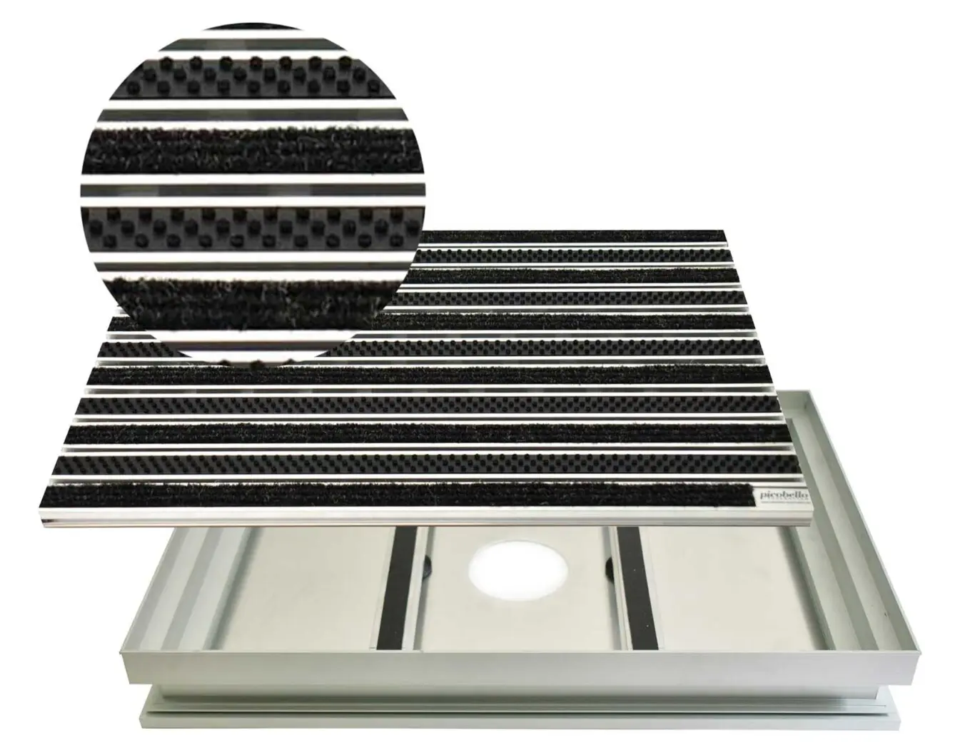 Schmutzfangwanne Alu mit Rips Fußmatte